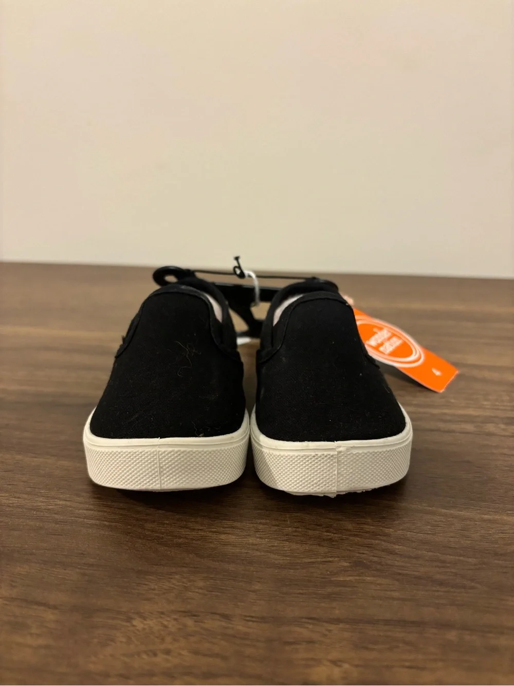 Kids Black Slip-On Canvas Sneakers with White Sole